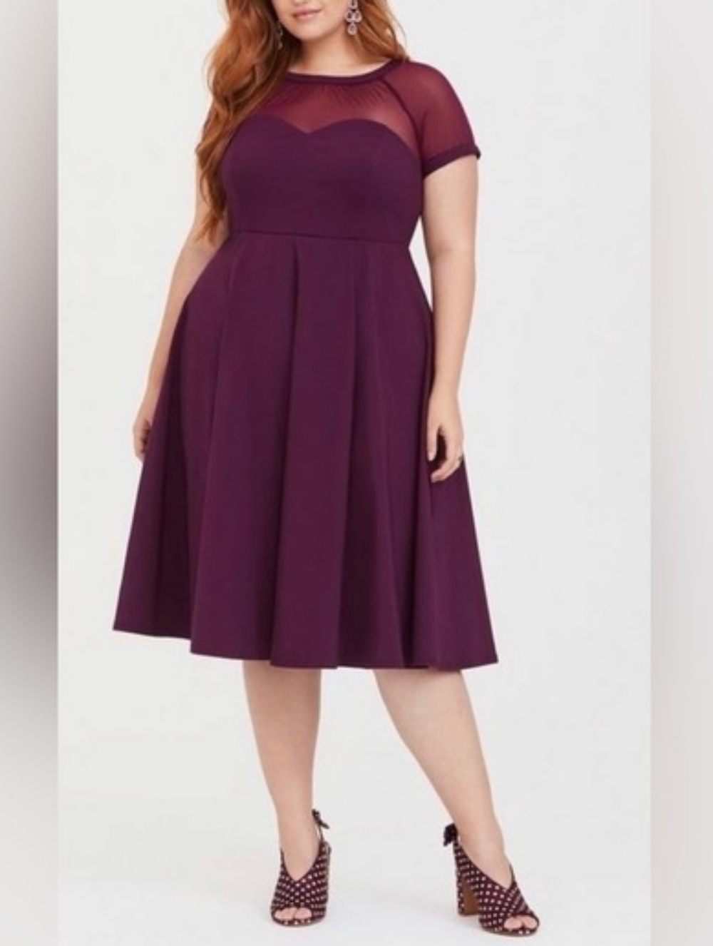 Torrid - Wine Mesh Top Fit-and-Flare Midi Dress NWT